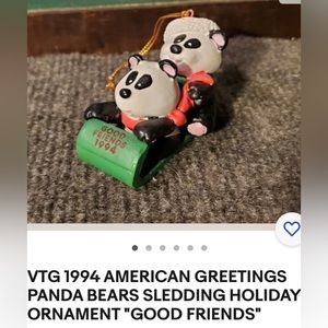 Lot 3 Vtg holiday Ornaments AGC pandas good friends/daughter/pillow Embroidered